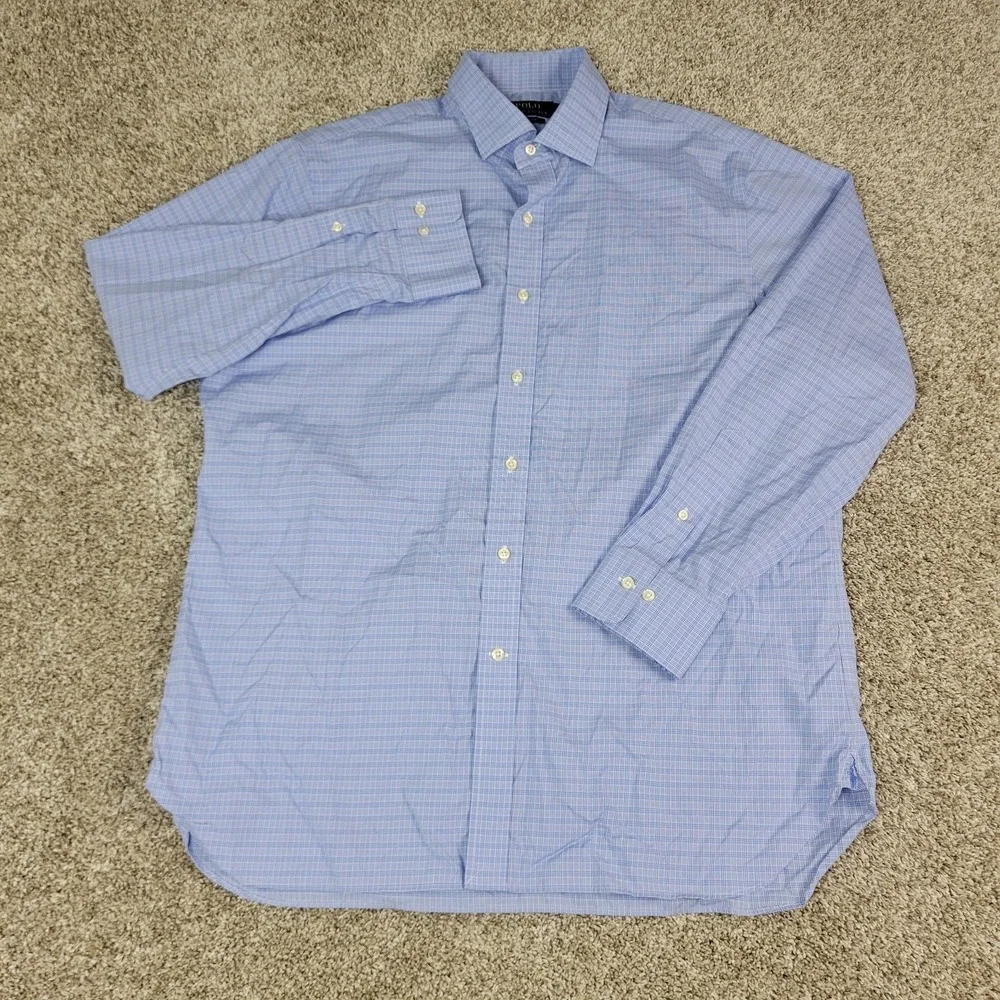 Polo Ralph‎ Lauren Easy Care Mens 17-34/35 Blue Plaid Button Up Long Sleeve